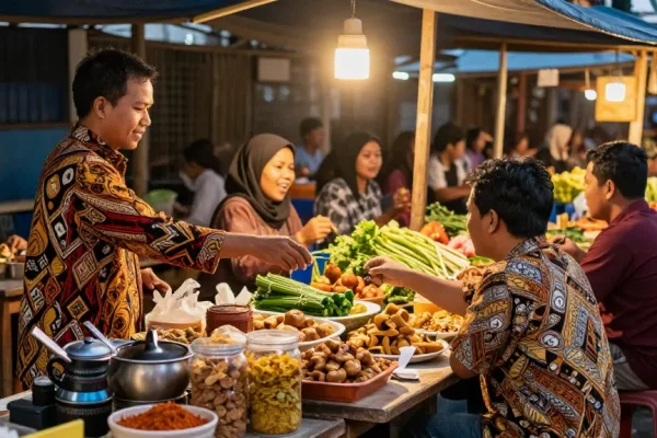 Warung225 menyajikan makanan Segar di pasar tradisional, penuh warna dan kehangatan.